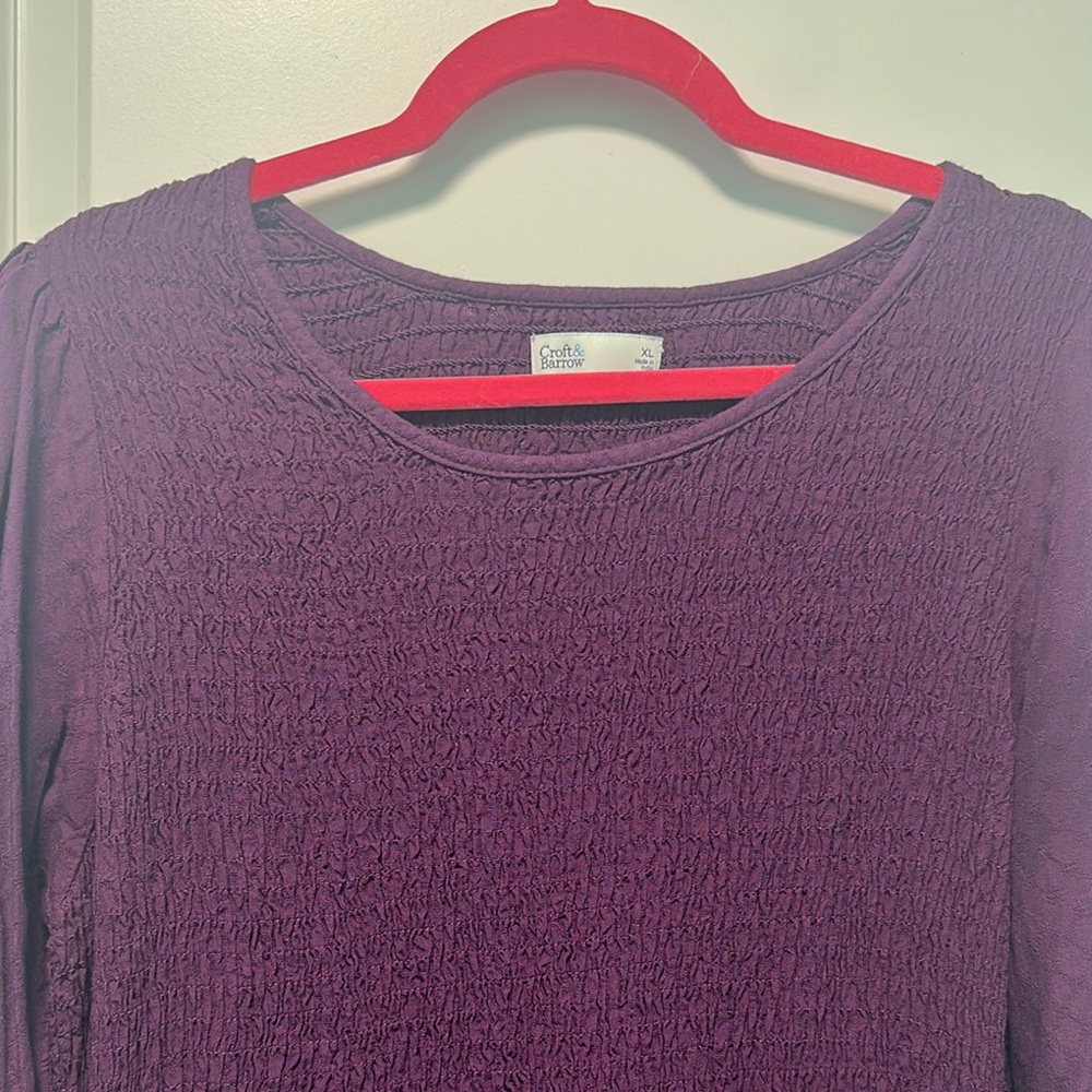 Croft & Barrow Purple Long Sleeve Scoop Neck Dress